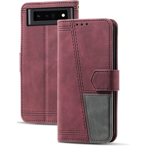 Coque Compatible Avec Google Pixel 6 Pro, Portefeuille Housse En Cuir Pu Pour Google Pixel 6 Pro, Magnetique Antichoc Flip Coque, Vin Rouge