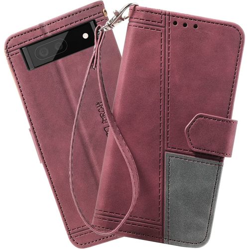 Coque Compatible Avec Google Pixel 6a 5g, Portefeuille Housse En Cuir Pu Pour Google Pixel 6a 5g, Magnetique Antichoc Flip Coque, Vin Rouge