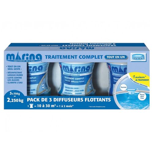 Lot de 3 Traitement complet au chlore en diffuseur flottant Marina - Pour piscines 10 à 30 m³