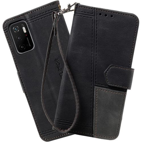 Coque Compatible Avec Redmi Note 10 5g / Xiaomi Poco M3 Pro 5g / Redmi Note 10t, Portefeuille Housse En Cuir Pu Pour Xiaomi Redmi Note 10 5g, Magnetique Antichoc Flip Coque, Noir