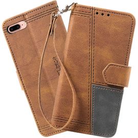 Coque Compatible Avec Iphone 8 Plus/Iphone 7 Plus, Portefeuille Housse En Cuir Pu Pour Iphone 8 Plus/Iphone 7 Plus, Magnetique Antichoc Flip Coque, Brun