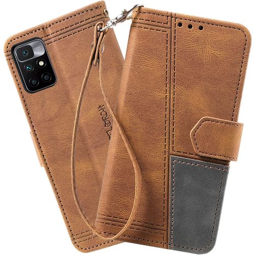 Coque Compatible Avec Xiaomi Redmi 10 / Redmi 10 Prime, Portefeuille Housse En Cuir Pu Pour Xiaomi Redmi 10 / Redmi 10 Prime, Magnetique Antichoc Flip Coque, Brun
