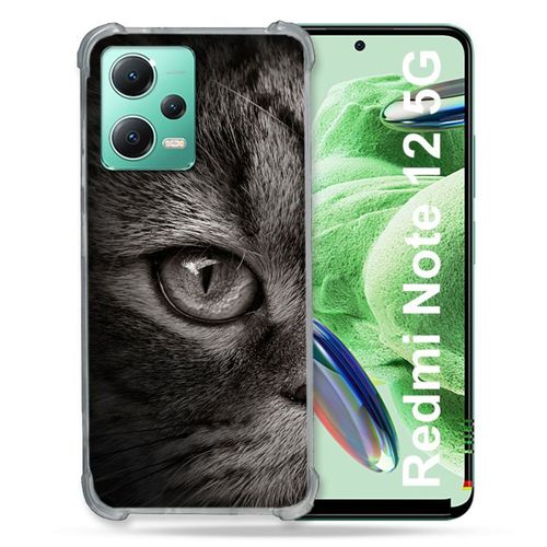 Coque Renforcée En Verre Trempé Pour Xiaomi Redmi Note 12 5g Animal Chat Gris