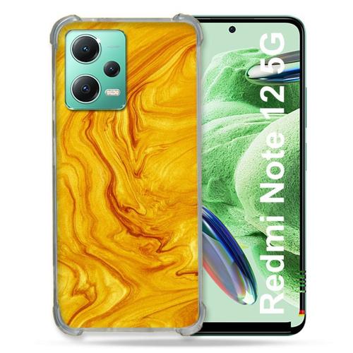 Coque Renforcée En Verre Trempé Pour Xiaomi Redmi Note 12 5g Texture Marbre Jaune