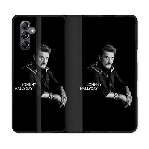 Housse Cuir Portefeuille Pour Samsung Galaxy A14 4g / 5g Musique Johnny Hallyday Noir