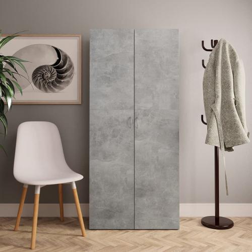 Vidaxl Armoire À Chaussures Gris Béton 80 X 35,5 X 180 Cm Aggloméré