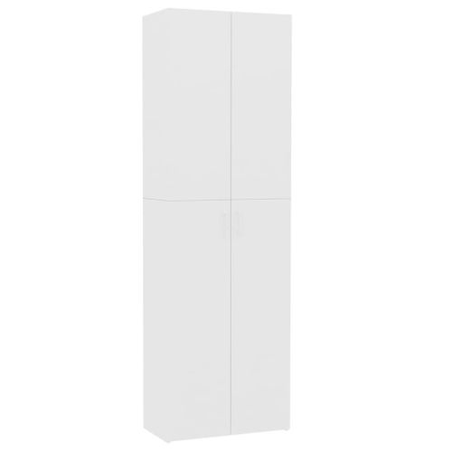 Armoire De Bureau Blanche 60x32x190 Cm Bois Contreplaqué 2 Portes 5 Étagères