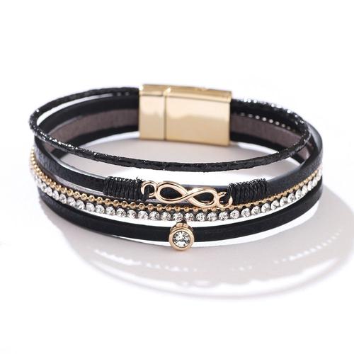 Noir - Allyes Bracelets Bohémiens En Cuir À Breloques Infinité Pour Femmes, Bracelet Enroulé En Strass, Bijoux Féminins, Cadeaux