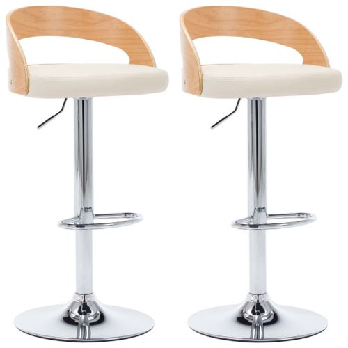 Vidaxl Chaises De Bar 2 Pcs Crème Similicuir Et Bois Courbé