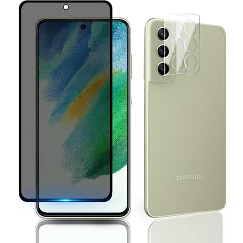 Verre Trempé Anti-Espion Pour Samsung Galaxy S21 Fe 5g & 2 Pièces Caméra Lens Verre Trempé 9h Dureté Privacy Protecteur D'écran De Confidentialité Pour Samsung Galaxy S21 Fe 5g