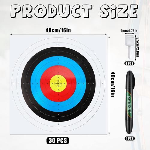 Bic84- Papier cible de tir à l'arc, 30 pièces, 40x40cm/60x60cm + 4 épingles  de cible gratuites