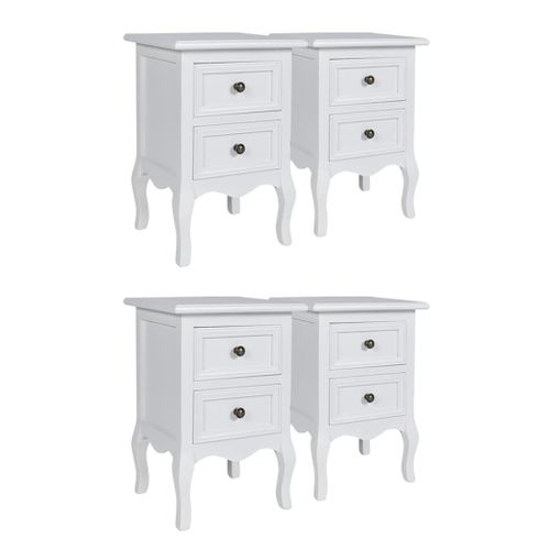 Tables De Chevet 4 Pcs Avec 2 Tiroirs Mdf Blanc