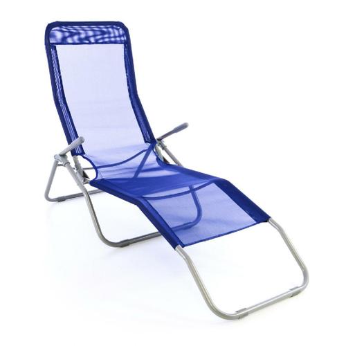 Vcm Chaise Longue De Jardin 160 Cm Textilène Bleu Accoudoir Acier Chaise Longue De Relaxation Pliable