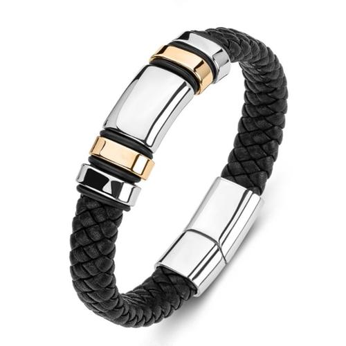 A10227-Or - Bracelet Classique En Cuir Noir Pour Hommes, Boucle Magnétique En Métal, Bijoux À La Mode, Décontracté, Quotidien