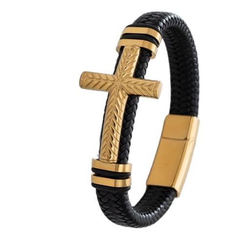 A14807-Or-23cm - Bracelet Classique Enroulé En Cuir Noir Pour Hommes, Fermoir Magnétique En Métal, À La Mode, Cadeau'anniversaire