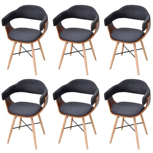 Chaises De Salle À Manger 6 Pcs Gris Foncé Bois Courbé Et Tissu