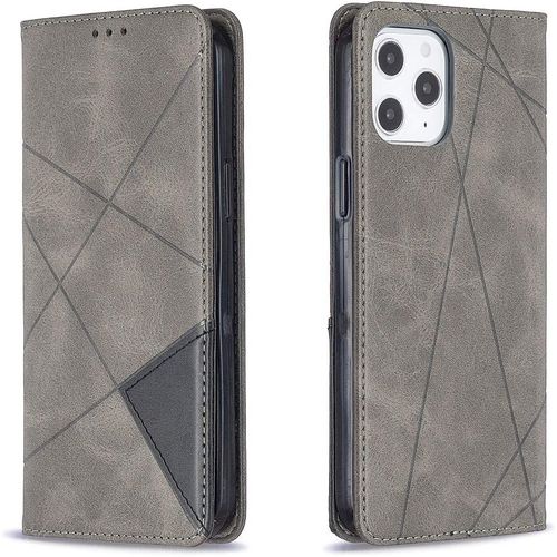 Coque Pour Iphone 12 Pro Max (6,7 Pouces), Housse Portefeuille En Cuir Etui De Protection Avec Slim Tpu Silicone Bumper Magnetique Flip Case, Porte Cartes Avec Fonction Support Cover (Gris)