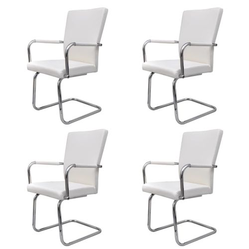 Vidaxl Chaises De Salle À Manger Cantilever 4 Pcs Blanc Similicuir