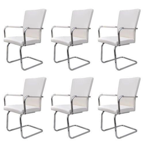 Vidaxl Chaises De Salle À Manger Cantilever 6 Pcs Blanc Similicuir