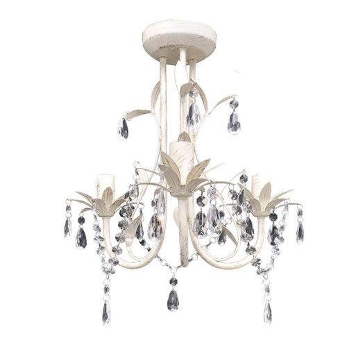 Vidaxl Lustre Suspendu À Cristaux Blanc Élégant