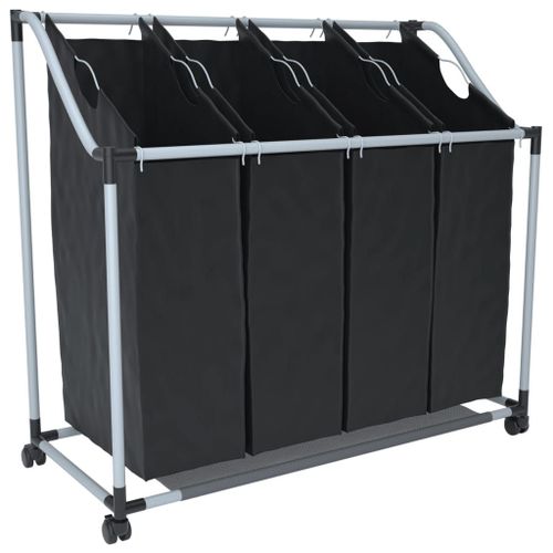 vidaXL Chariot à linge avec 4 sacs à linge noir gris