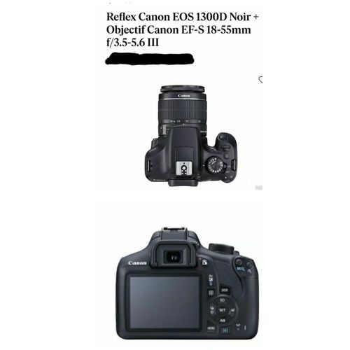 Canon EOS 1300D reflex 18 mpix noir + Objectif Canon EF-S 18-55 mm f/3.5-5.6 III