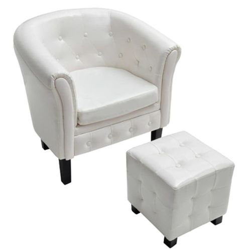 Fauteuil Avec Repose-Pied Blanc Similicuir