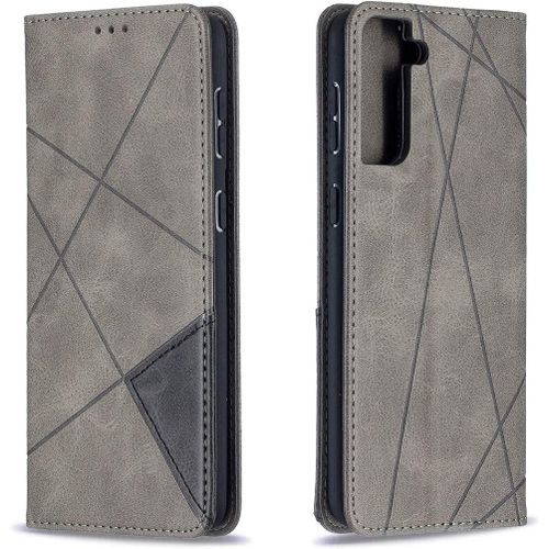 Coque Pour Samsung Galaxy S21 Plus, Housse Portefeuille En Cuir Etui De Protection Avec Tpu Silicone Bumper Antichoc Magnetique Flip Case, Porte Cartes Avec Fonction Support Cover (Gris)