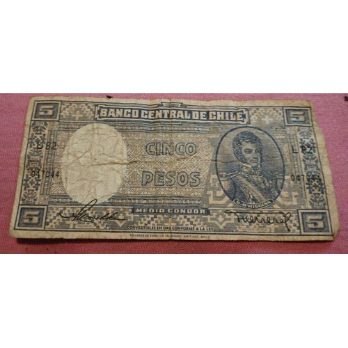 Ancien Billet De 5 Pesos Chiliens