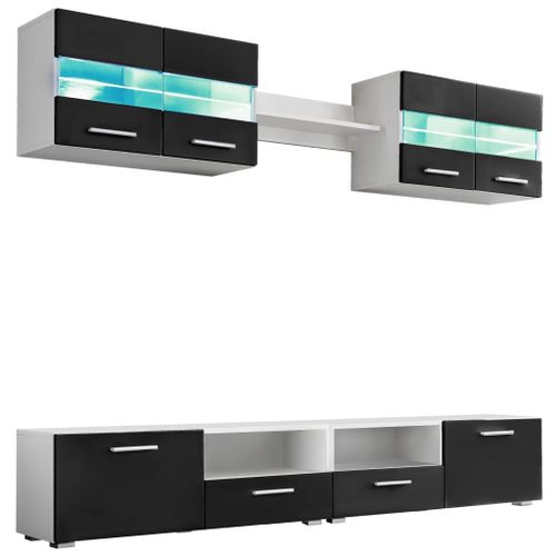 Ensemble Mural Pour Tv 5 Pcs Avec Lumières Led Noir Brillant - Vidaxl