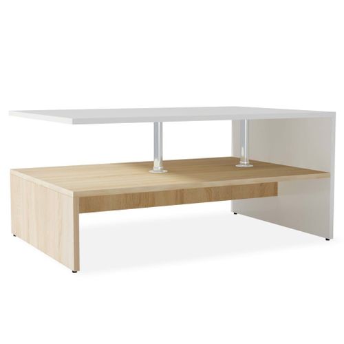 Vidaxl Table Basse En Aggloméré 90 X 59 X 42 Cm Chêne Et Blanc