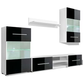 Meuble Tv Mural 5 Pièces Avec Éclairage Led Noir