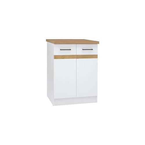 Junona Meuble Bas De Cuisine 60 Cm - 2 Portes - Plan De Travail - Blanc Brillant