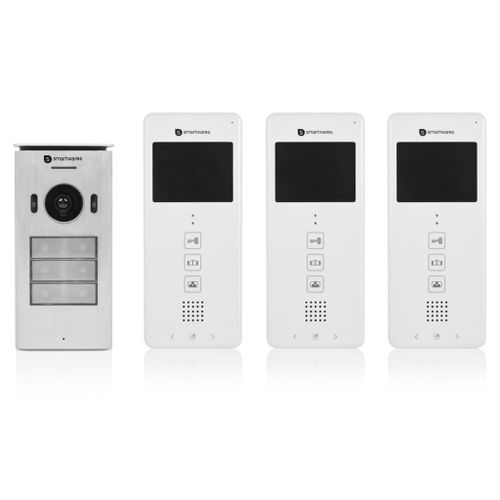 SMARTWARES Interphone vidéo 2 fils pour 3 appartements avec écran 3.5" tactile DIC-22132