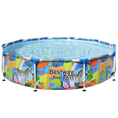 Bestway - Steel Pro - Piscine tubulaire - 305x66 cm - Impression de la jungle - Ronde