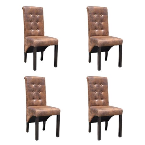 Lot De 4 Chaises De Salle À Manger Cuisine Style Vintage En Synthétique Marron Daim Cds021707