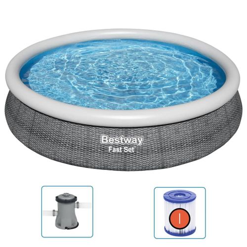 Bestway - Fast Set - Piscine Gonflable Avec Pompe De Filtration - 366x76 Cm - Impression Rotin - Ronde