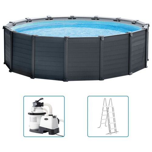Intex - Graphite Gray Panel - Piscine avec pompe de filtration - 478x124 cm - Ronde - Piscine intérieure - Accessoires inclus