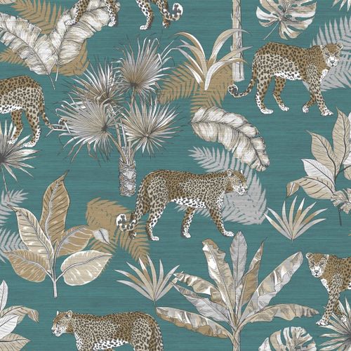 DUTCH WALLCOVERINGS Papier peint Léopard Bleu et beige