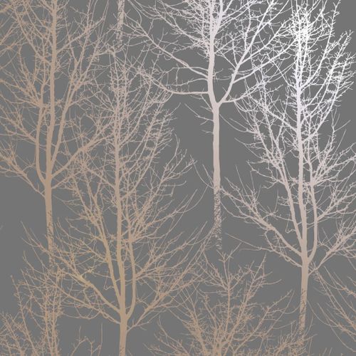 DUTCH WALLCOVERINGS Papier peint Rhea Trees Gris et doré rose