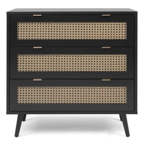 Finori Commode Vienna 03a Noir Et Impression De Rotin