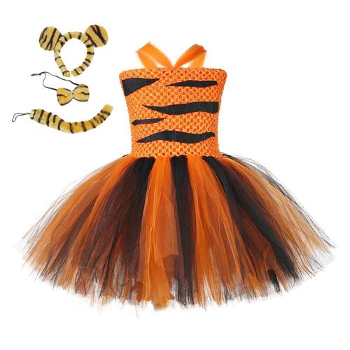 Costume Tutu En Maille Pour Enfants Filles, Jupe Queue De Tigre, Couvre Chef, Costume De Cosplay, Vêtements De Performance