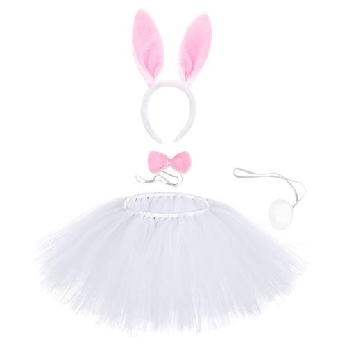 Ensemble De Costumes Pour Filles, Jupe Tutu Blanche, Bandeau Oreilles De Lapin, N¿Ud Papillon, Cosplay Pour Enfants, Pâques