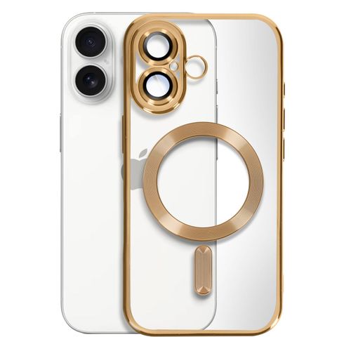 Coque Magsafe Pour Iphone 16 Plus Silicone Contour Chromé Dorée
