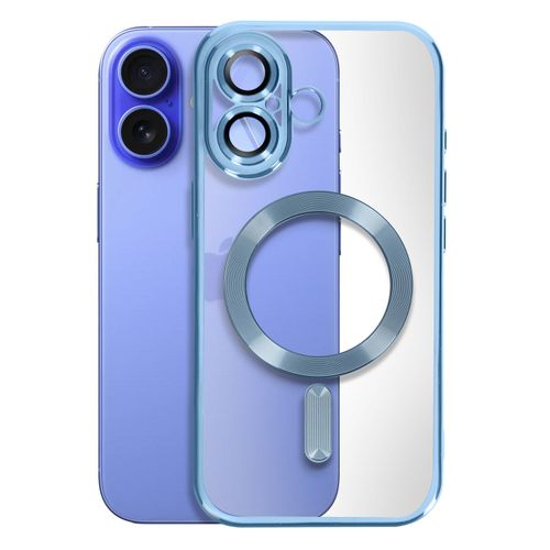 Coque Magsafe Pour Iphone 16 Plus Silicone Contour Chromé Bleu Clair
