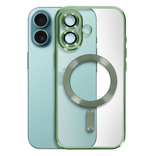 Coque Magsafe Pour Iphone 16 Silicone Contour Chromé Vert Foncé