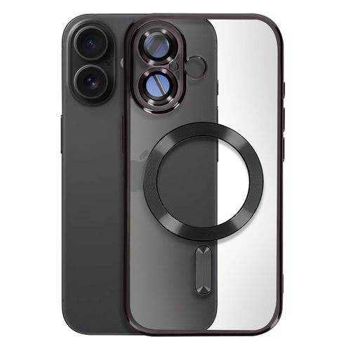 Coque Magsafe Pour Iphone 16 Plus Silicone Contour Chromé Noir