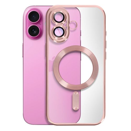 Coque Magsafe Pour Iphone 16 Plus Silicone Contour Chromé Rose Champagne
