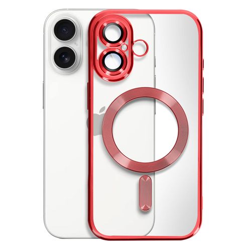 Coque Magsafe Pour Iphone 16 Plus Silicone Contour Chromé Rouge