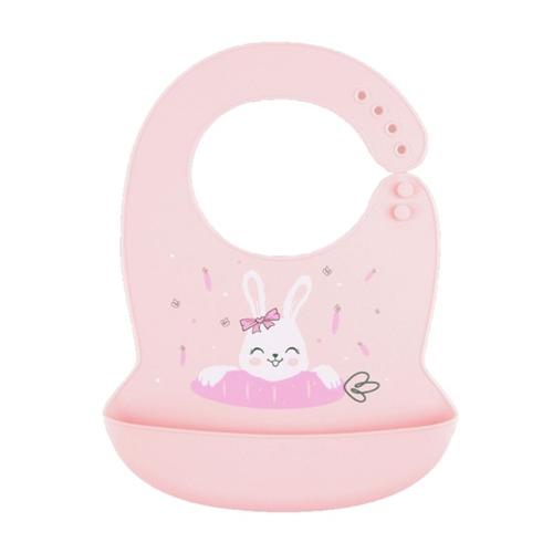 Bavoir Imperméable En Silicone Pour Bébé, Design De Dessin Animé Lapin, Porte Nourriture Rose Pour Nourrissons